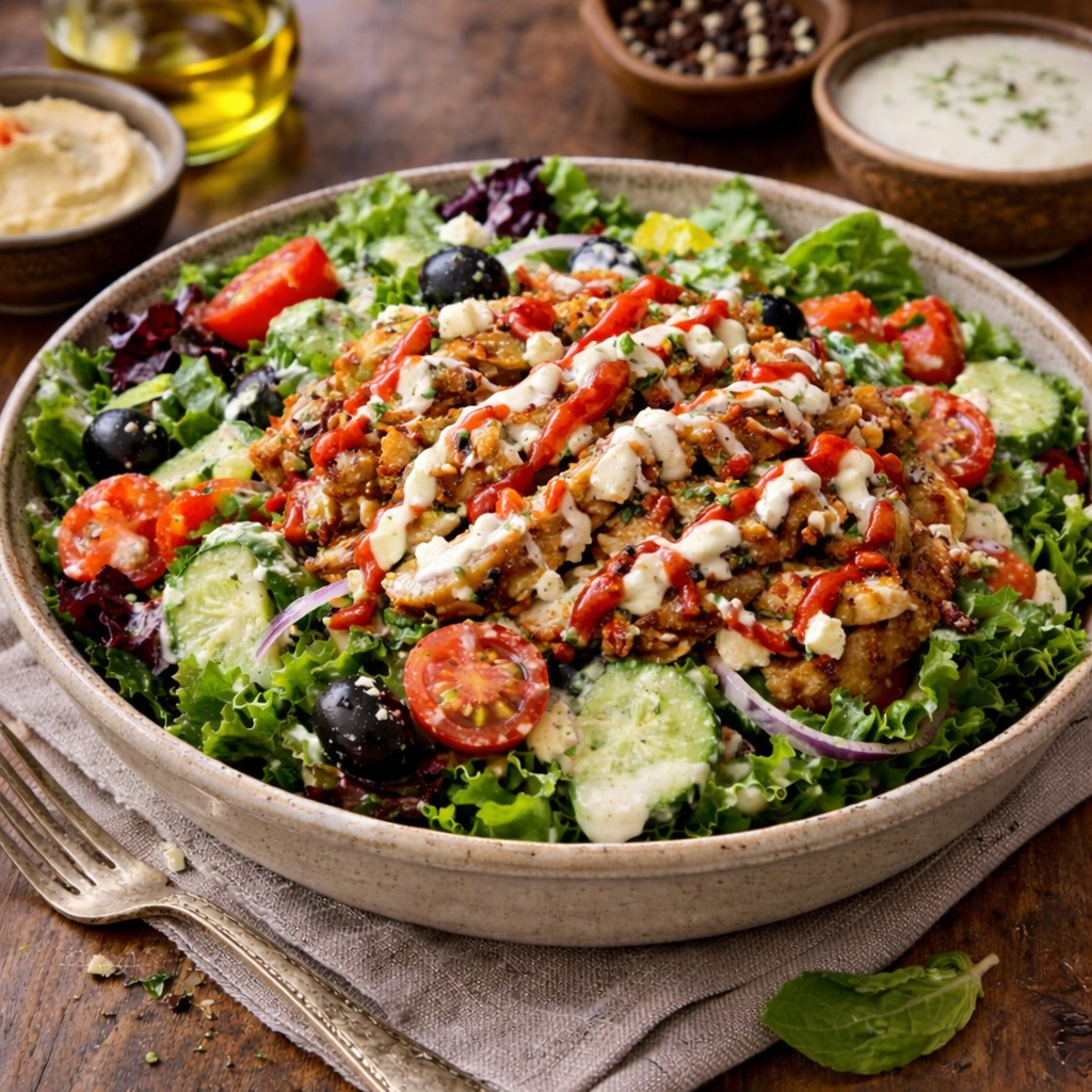 Ensalada casera con proteína pollo